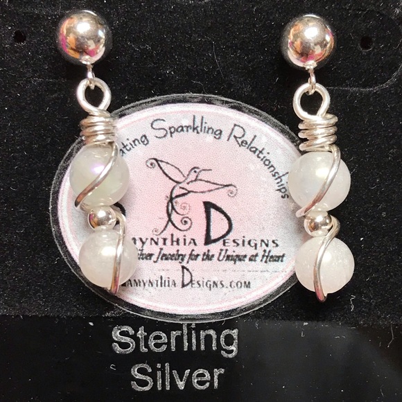Moonstone Sterling Silver Earrings- Moonstone Sterling Dangle Stud Earrings - Picture 3 of 4